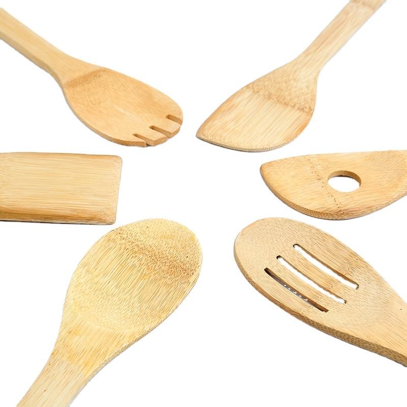 China 6 Piece Bamboo Kitchen Utensil Set Wood Spatula Spoon For Cooking factory