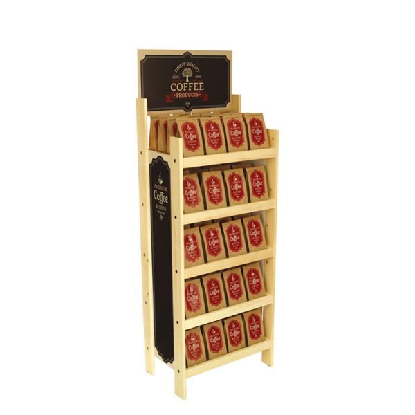 Quality Classical Wine Bottle Display Stand Wooden Coffee Bag Display Rack for sale