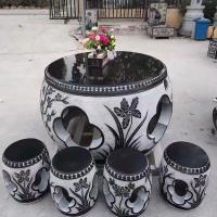 China Black Sculpture Chinese Style Marble Bench For Garden Decoration factory