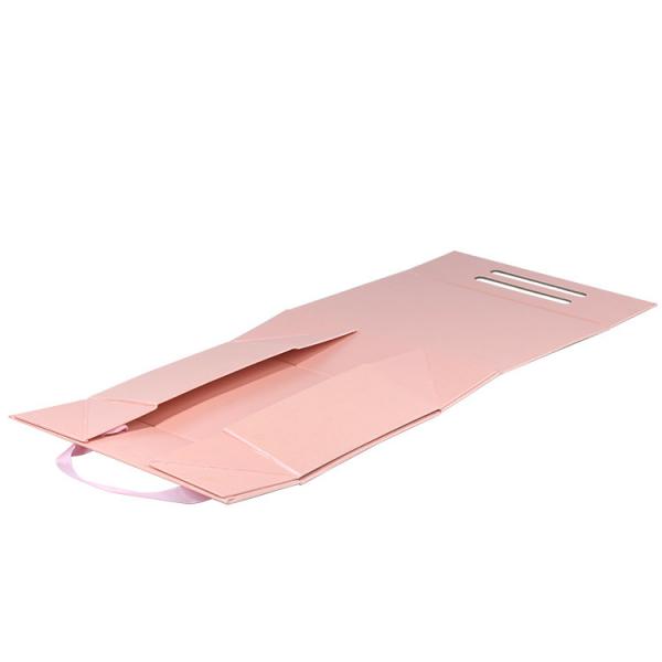 Quality Foldable Pink Magnetic Closure Gift Box With Ribbon Handle Premium Glossy Finish for sale