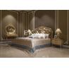 China Italian Luxury Antique Carved Wood Fabric Bed Bedroom Furniture factory