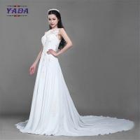 China New fashionable beaded embroidery sleeveless lace princess a line sexy wedding dress with long train factory