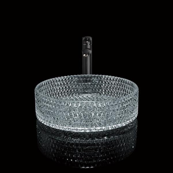 Quality 395mm Round Glass Wash Basin Hand Wash 45mm Dia No Hole For Hotel Bathroom for sale