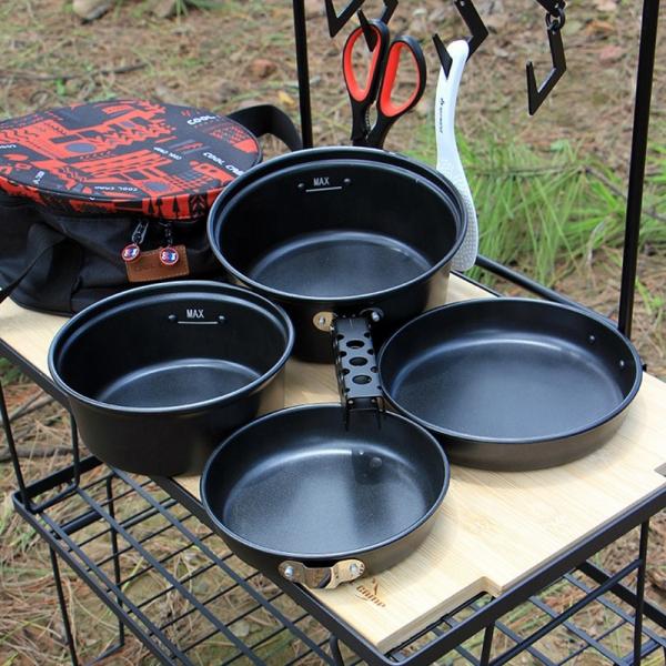 Quality Black Outdoor Cookware Set Unbreakable For Camping With Handle for sale