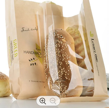 Quality Reusable Kraft Paper Bread Bags With Window Biodegradable ODM for sale