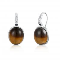 China Oval Earrings Design Inseted Brown Tiger'S-Eye AAA+ 925 Sterling Silver Gemstone Earrings factory