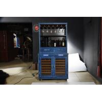 China Top Grain Leather Wine Fridge Cabinet , Blue Bar Cabinet With Wine Storage for sale