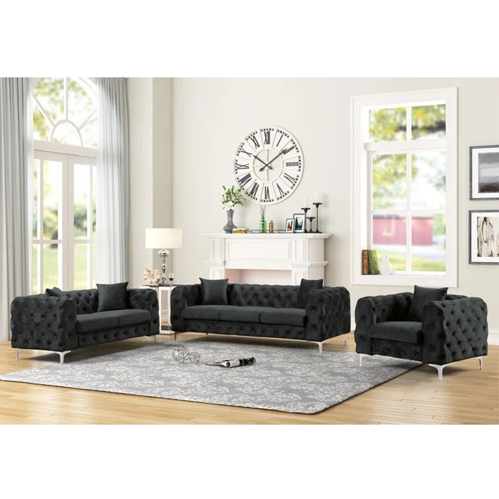 China New Style Luxury 3+2+1 black velvet tufted sectional sofa indoor furniture Corner sofa set modern living room sofas factory