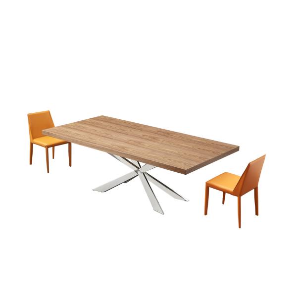 Quality Visual Woodcraft Dining Table , Stainless Steel Base Wooden Cross Leg Table for sale
