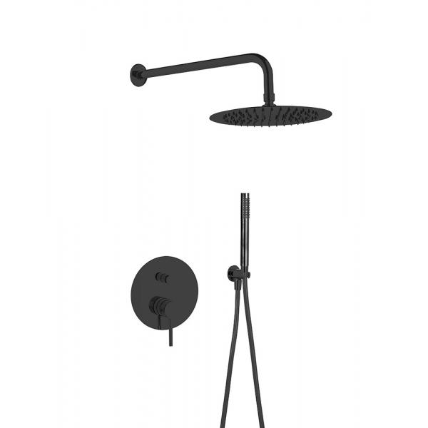 Quality Matt Black Classical In Wall Shower Faucet Brass Annular Knurl Handle for sale