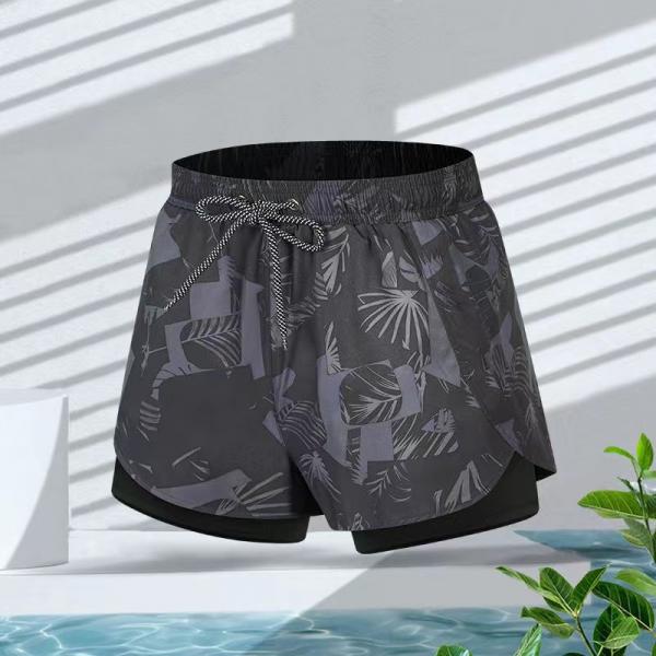 Quality Double Layer Mens Short Swim Trunks Quick Drying Loose Swimming Trunks hot spring for sale