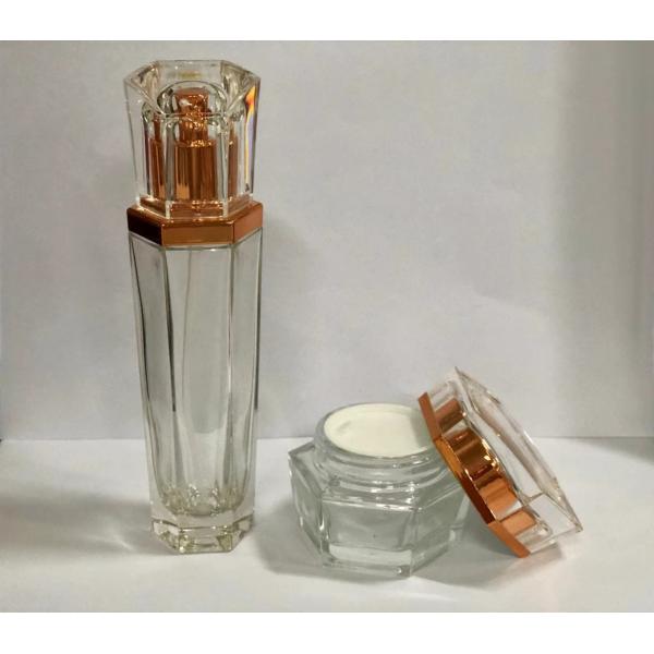 Quality Luxury Transparent Cream Bottles Skincare Packaging / Glass Cosmetic Bottle Six for sale