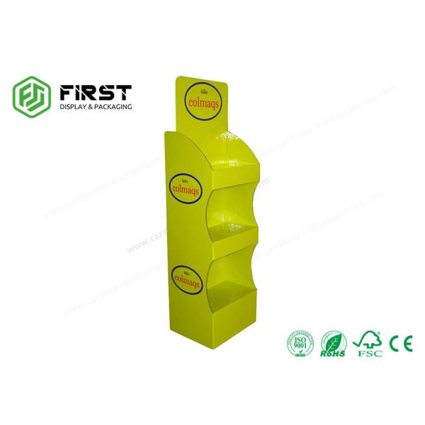 Quality 3 Tiers Corrugated Cardboard Floor Displays Stand With Customized Color Print for sale