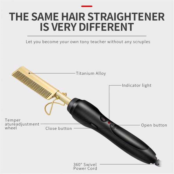 Quality Gold Plated 410F 45w Heated Styling Comb Titanium Straightening Comb for sale