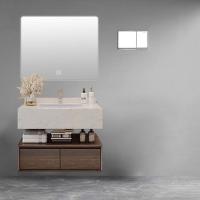 China 80cm Wall Mount Bathroom Vanity Walnut Led Mirror Bathroom Cabinet factory