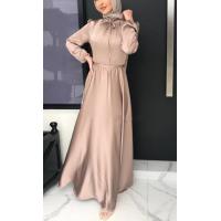 China Small Quantity Clothing Factory Dubai Women'S Long Sleeve Satin Maxi Dress With Belt factory