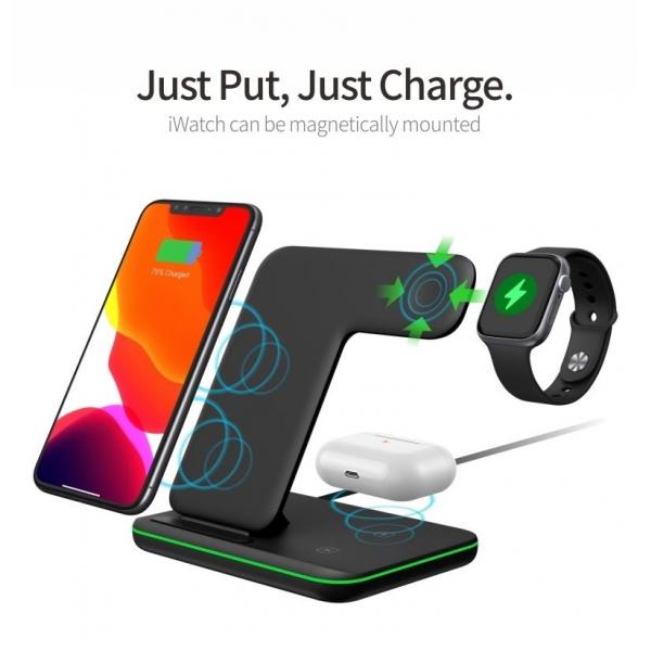 Quality Mobile 10w Qi Multifunctional Wireless Charger 3 In 1 Short Circuit Protect for sale
