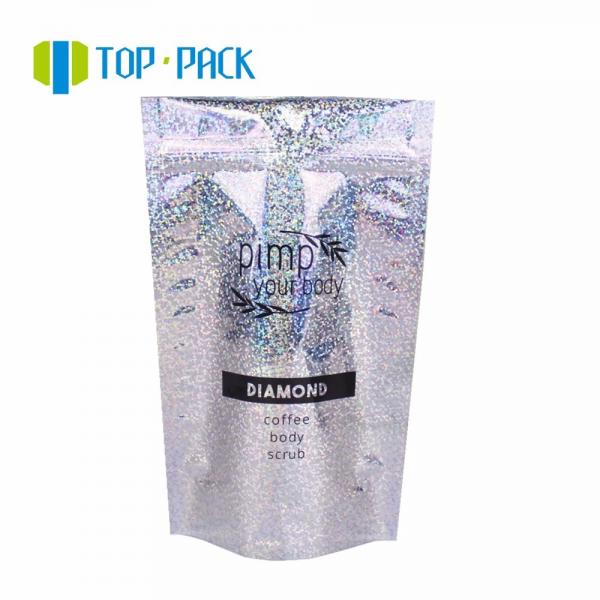 Quality Mylar Glossy Zip Lock Stand Up Bag Aluminum Foil Holographic Stand Up Pouch for sale