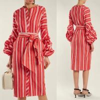 China 2018 Women Clothes Gathered Bell Sleeves Striped Midi Design Fashion Dresses For Women 2018 factory