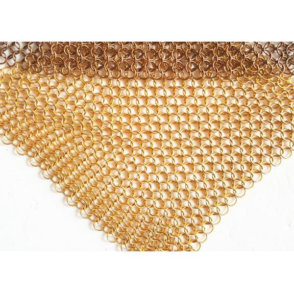 Quality Space Divider Metal Mesh Drapery , Hotel Curtain Brass Wire Chainmail Ring Mesh for sale