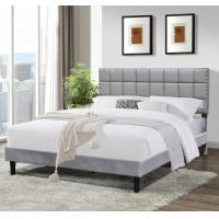 China Grey Upholstered Twin Bed Frame Tufted Fabric Buttons With Squared Lines factory