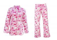 China 100% Cotton Flannel Button Up Womens Pyjama Sets With Piping And Long Pants factory