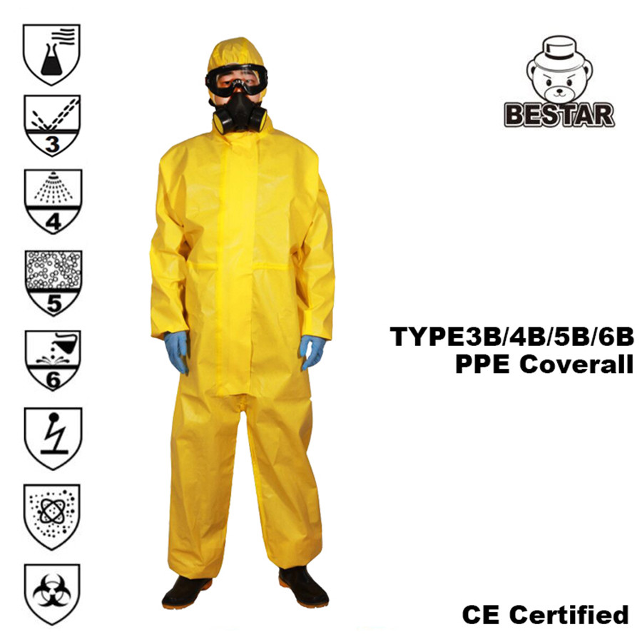 China Yellow Type 3B/4B/5B/6B Disposable Medical Coverall for Virus Bacteria Protection factory