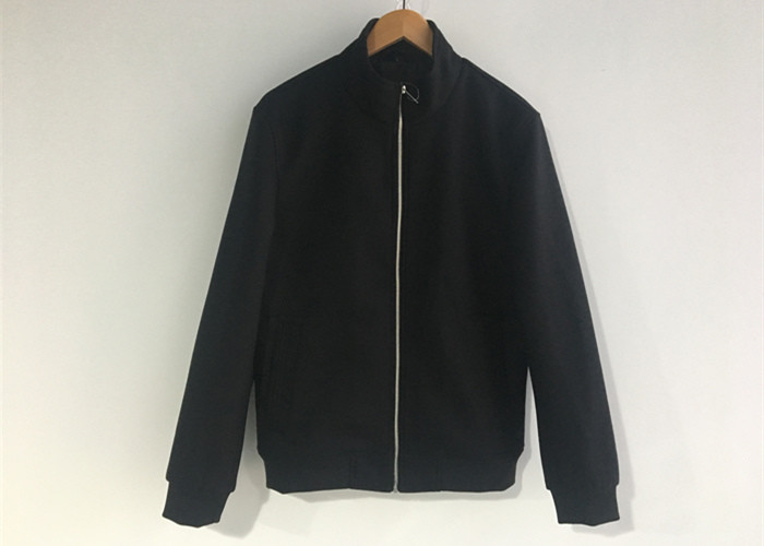 China Mens Black Polyester Bomber Jacket Casual Cavalry Twill Fabric Zip Through Utility factory