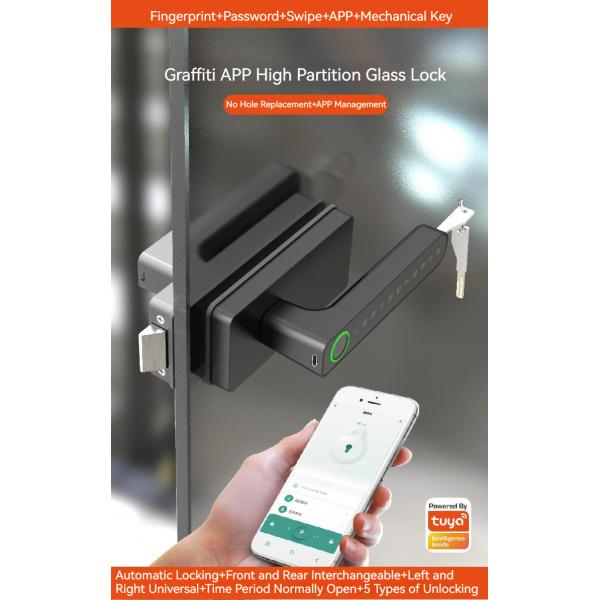 Quality Smart Biometric Fingerprint Glass Door Lock Semi Auto Tuya App Wireless Control for sale