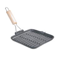 China Square Cast Iron Grill Griddle Pre Seasoned Flat Iron Skillet Grill With Folding Handle factory