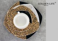 China New Bone China Leopard Color Ceramic Gold Design Square Plate Ceramic Dinnerware Sets factory