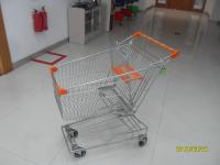 China Low Carbon Wire Shopping Trolley Metal Shopping Cart 100L With 4 Swivel 4 Inch Autowalk Casters factory