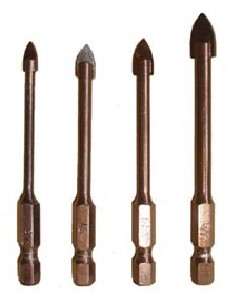 Quality 1/4" Quick Change Hex Shank Glass Drill Bits with Sandblasted Cross Tipped for sale