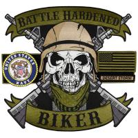 China Heat Cutting Skull Custom Motorcycle Vest Patches Camouflage Material factory