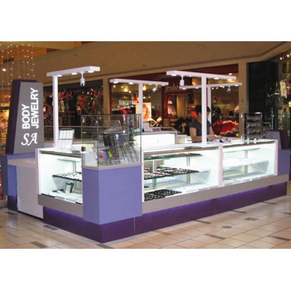 Quality Easy Install Jewelry Showcase Kiosk Attractive Purple Color Coating Wooden Material for sale