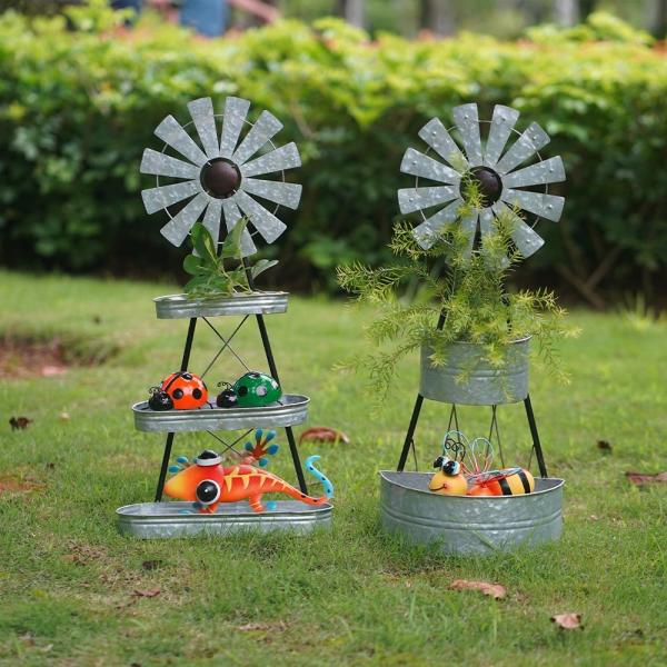 Quality Metal Garden Ornaments DIY Minimalist Windmill Metal Shelf Decor for sale