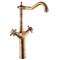 China Multilayer Plating Brushed Brass Bathroom Faucet Tap Retro Style Double Control factory