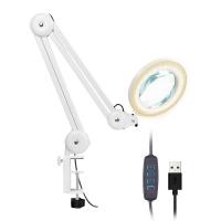 China USB power input magnifier led lamp observation task desk  magnifying lamp with swivel arm clamp stand factory