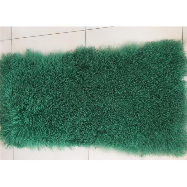 Quality Dark Green Dyed Mongolian Lambskin Throw Blanket 60 X120cm Soft With Long Hair for sale