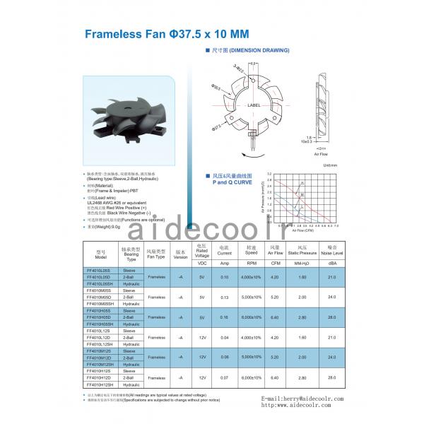 Quality Stable Plastic Frameless Fan 12V , 4010 Waterproof Brushless Exhaust Fan for sale