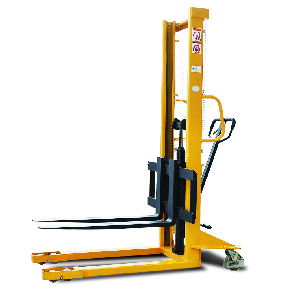 China Channel Steel 1100mm Fork 1.6m Straddle Manual Pallet Stacker factory