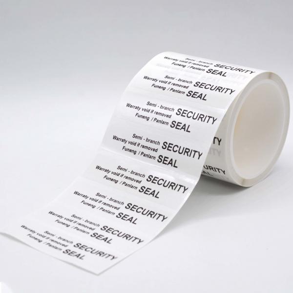Quality 45um 1mil Tamper Proof Seal Security Sticker Gloss White With High Residue for sale