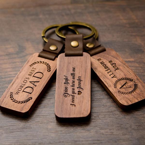 Quality Custom Gift Engraved Wood Keychain Walnut For Home Car Office 4.5 X 1in for sale
