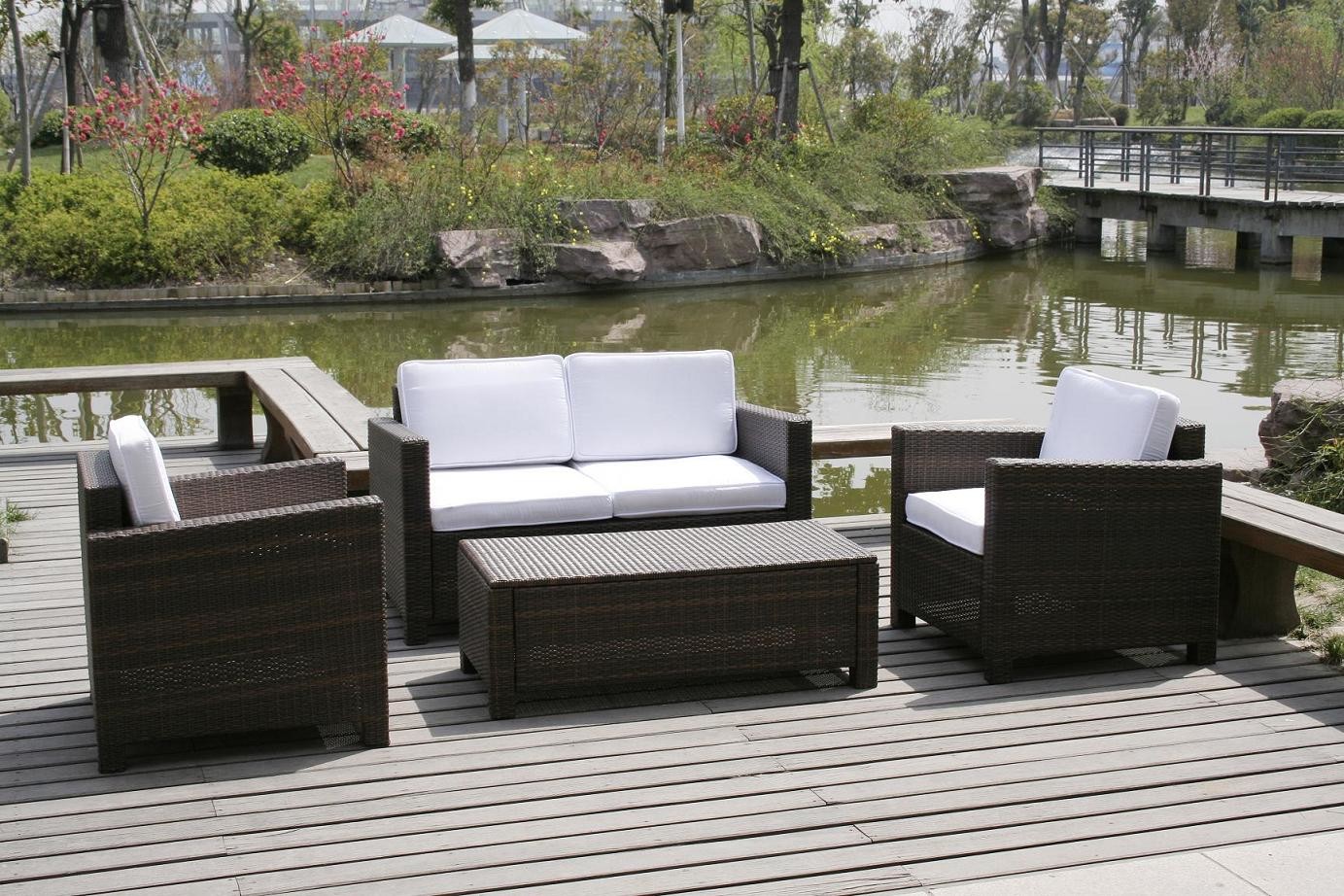 China WF-15207 waterproof UV resistent outdoor brown conversation sofa furniture for patio hotel resort for sale