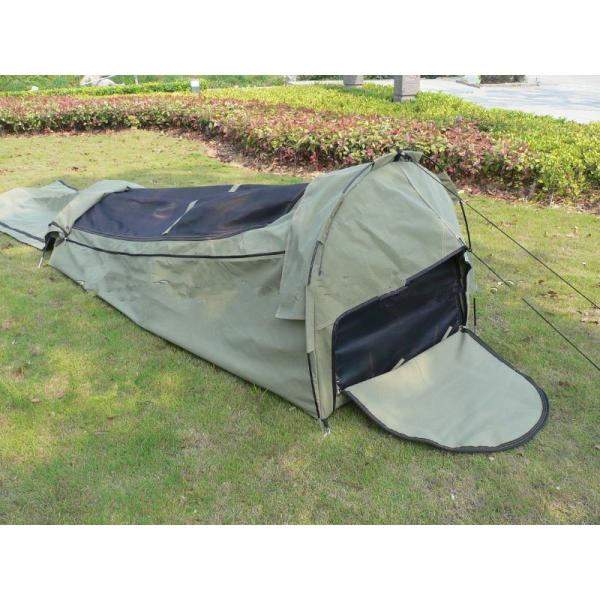 Quality Canvas Famliy 2 Man Swag Tent , YKK Zipper Swag Bag Tent With Aluminum Pole for sale