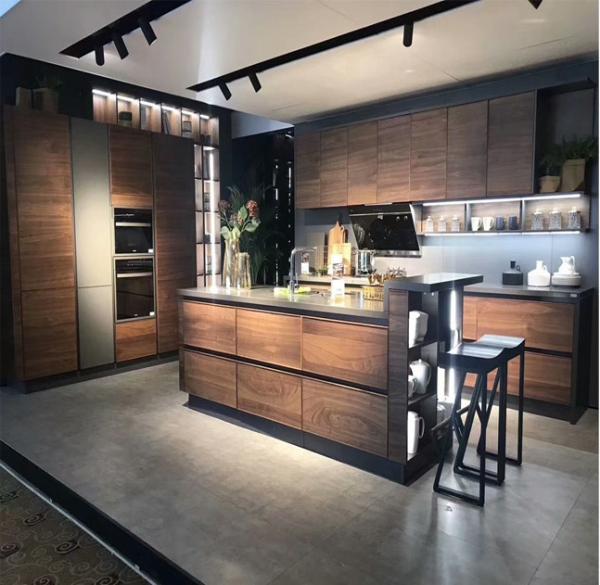 Walnut kitchen cabinet,handleless kitchen cabinet,kitchen ...
