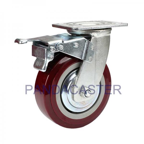 Quality 6 Inch Caster Wheels Heavy Duty Polyurethane Casters With Double Lock Brake for sale