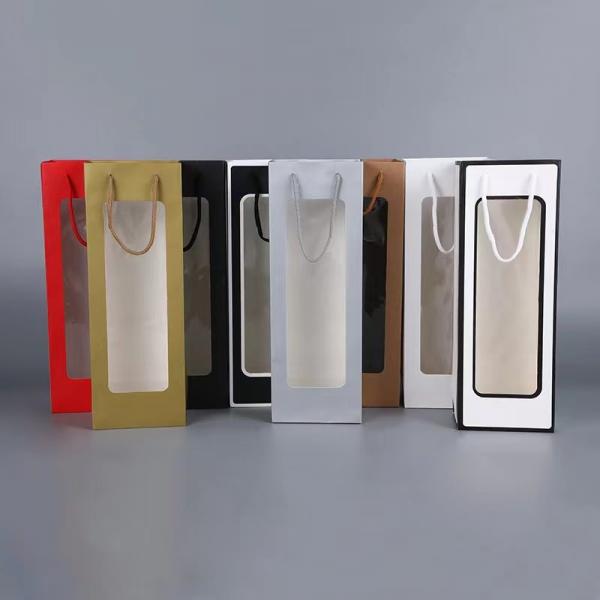 Quality 100gsm To 130gsm Personalized Paper Wine Bags With Clear Window for sale