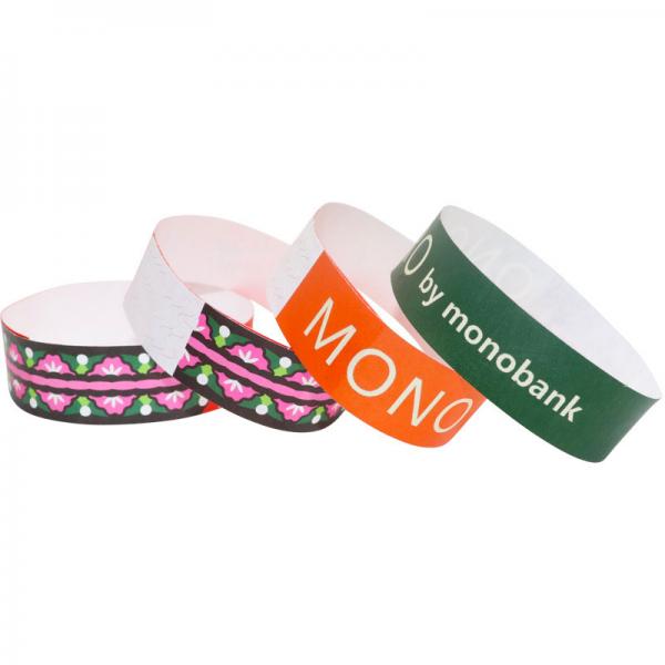 Quality Full Color Custom Security Wristbands , Printing Tyvek Neon Paper Wristbands for sale