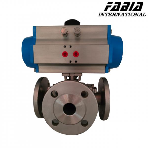 Quality Pneumatic Three-Way Flange Ball Valve with Single/Double Action Pneumatic Ball for sale